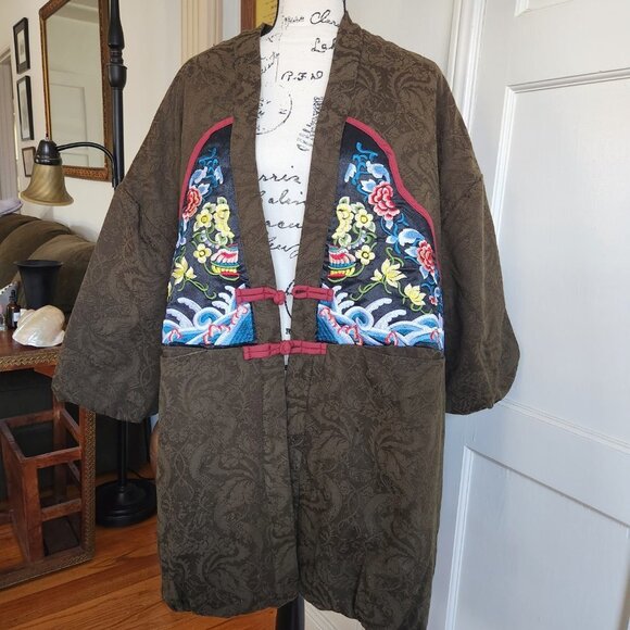 Vintage Oriental Heavily Quilted Embroidered Coat Sz L - Picture 13 of 13